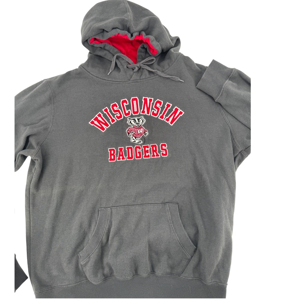 Wisconsin Badgers Hoodie XL Mens Gray Red Logo Pullover‎ Sweatshirt